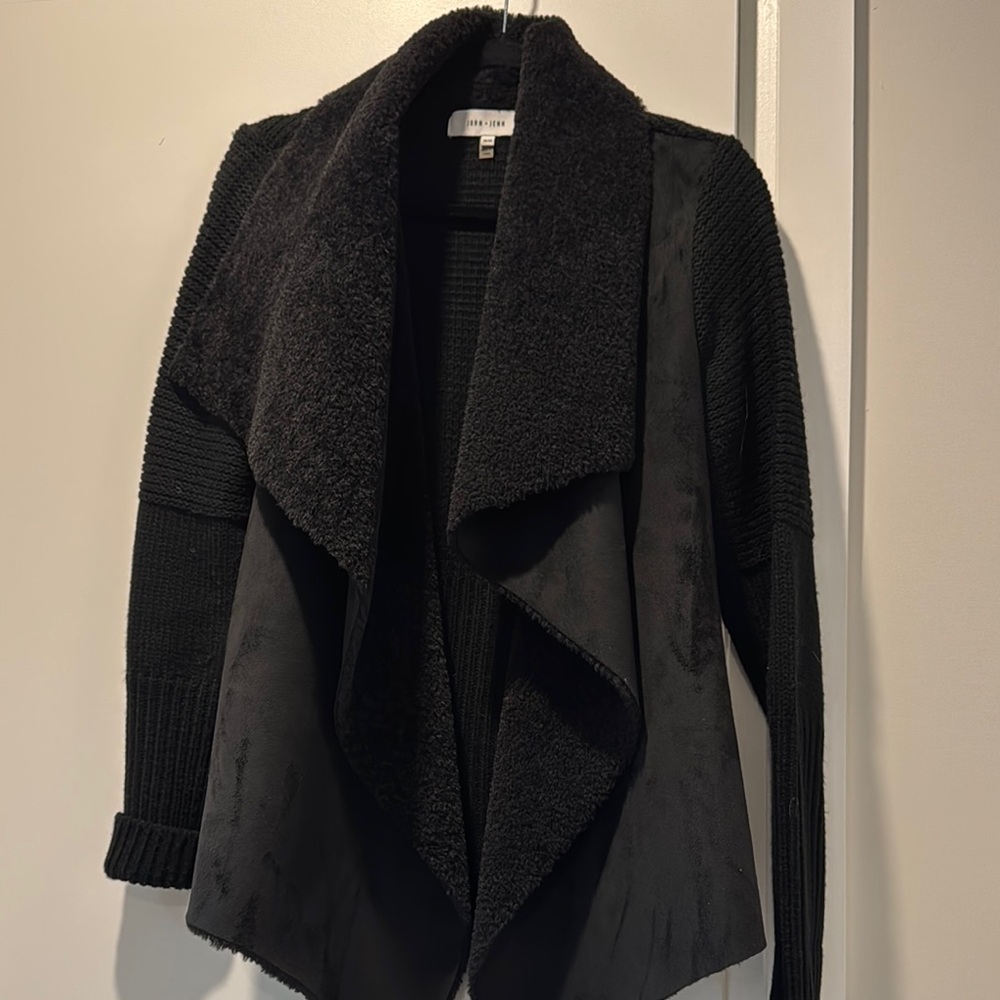 John + Jenn Black Teddy Jacket with Waterfall Collar